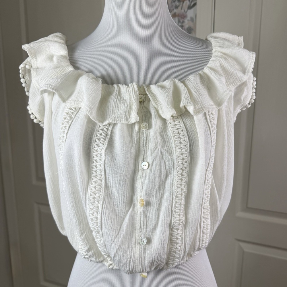 ALTAR'D STATE Cream Lace Off Shoulder Bohemian Crop Top Spring Summer Medium